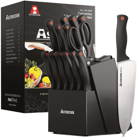 Astercook 14-piece kitchen knife set with block