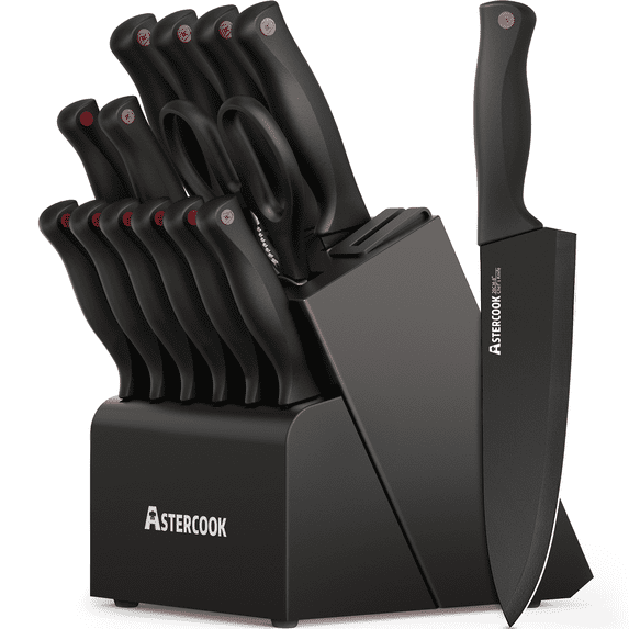 Astercook 15-piece kitchen knife set with block