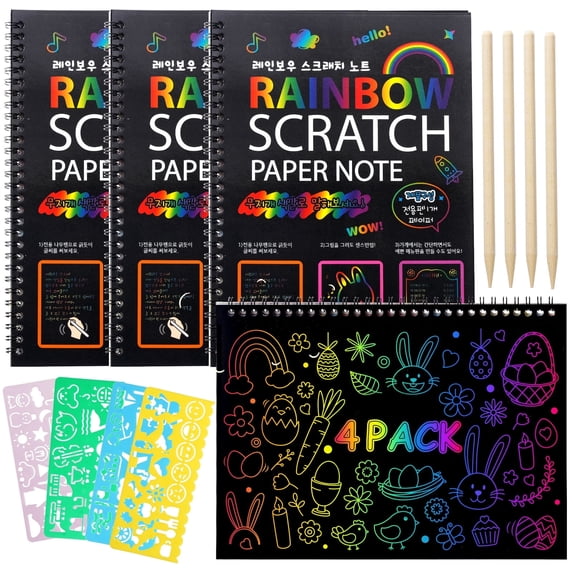BSHAPPLUS rainbow scratch art notebooks, 4-pack
